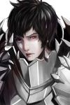  armor bad_id bad_pixiv_id black_hair commentary_request copyright_request highres looking_at_viewer male_focus pauldrons plate_armor red_eyes scar simple_background solo soya_(torga) upper_body white_background 