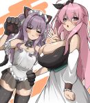  2girls absurdres alternate_breast_size_(larger) azur_lane bare_shoulders black_panties black_thighhighs blush breasts cleavage commentary_request dress emanuele_pessagno_(azur_lane) fountain_haze framed_breasts frilled_hairband frills hair_between_eyes hairband highres huge_breasts long_hair long_sleeves looking_at_viewer multiple_girls official_alternate_costume open_mouth panties pink_eyes pink_hair purple_hair see-through_clothes see-through_skirt side-tie_panties skirt thighhighs twintails underwear variant_set very_long_hair vittorio_cuniberti_(azur_lane) vittorio_cuniberti_(on_the_habits_of_cats)_(azur_lane) white_dress white_hairband zettai_ryouiki 
