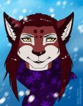  2017 feline female hybrid_species jade_(disambiguation) keisha_makainn mammal redpanda scarf snow snowing tiganda_(species) tiger 
