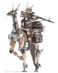  aiming ammunition_pouch bag blonde_hair combat_helmet commentary fingerless_gloves gloves gun helmet holding holding_gun holding_weapon horseback_riding mas-49 mecha mechanical_cyclops_eye mechanical_eyes military military_uniform optical_sight original pouch riding rifle robot satchel short_hair sitting_on_robot thighhighs untranslatable_commentary visor_(armor) walking weapon white_background y_(khakiyawn) 