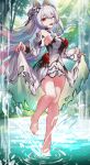  1girl :p ;p absurdres bare_legs barefoot breasts chinese_commentary commentary_request detached_sleeves dress feet henjiwumei highres honkai_(series) honkai_impact_3rd large_breasts long_hair looking_at_viewer luna_(honkai_impact) luna_(till_death_do_us_part)_(honkai_impact) official_alternate_costume one_eye_closed red_eyes smile solo standing standing_on_liquid toes tongue tongue_out veil very_long_hair white_dress white_hair white_veil 