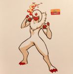  2018 3_fingers 3_toes absol ambiguous_gender anthro anthrofied biped black_eyes canine claws english_text fak&eacute;mon featureless_crotch fighting_stance fire firefightdex front_view full-length_portrait fur fur_tuft green_eyes hatching_(technique) hi_res looking_at_viewer mammal marker_(artwork) mfanjul mixed_media neck_tuft nintendo nude pen_(artwork) pok&eacute;mon pok&eacute;mon_(species) pok&eacute;morph portrait red_claws red_skin shadow shiny_pok&eacute;mon simple_background snout solo standing text toe_claws toes toony traditional_media_(artwork) tuft video_games white_background white_fur 