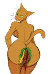 anthro breasts butt butt_burger cat feces feline female green_eyes half-closed_eyes hladilnik looking_back mammal nude pink_nose raised_tail scat side_boob simple_background slit_pupils smile smug solo whiskers white_background 