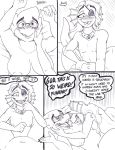  alphys anthro bed blush breasts caress claws collar comic cuddling dialogue duo ear_fins english_text eye_patch eyewear fangs female female/female female_pov fin first_person_view fish glasses hi_res lizard lying marine missionary_position monochrome on_back reptile scalie sex smile spread_legs spreading sweat teeth text tongue undertaild undertale undyne video_games 