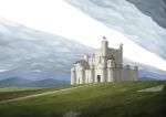  absurdres building castle cloud commentary_request european_architecture grass highres mountainous_horizon no_humans original outdoors path scenery sky subfiction yellow_sky 
