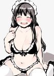  bikini blush breasts brown_hair cleavage closed_eyes curvy frilled_bikini frills large_breasts long_hair maid_headdress original plump sketch solo swimsuit thighhighs uekan white_legwear 