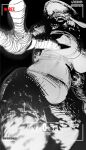 2025 anthro big_breasts black_background bovid breasts brothersmiler camera_hud caprine claws clothing dated featureless_breasts featureless_crotch female finger_claws fur greyscale hat headgear headwear hi_res horizontal_pupils huge_breasts mammal monochrome monster navel open_mouth patchwork_creature patchwork_monster pupils rachel_waterman_(the_walten_files) recording sheep sheep_witch_(twf) signature simple_background solo teeth the_walten_files thick_thighs wide_hips wool_(fur) wool_hair