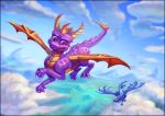  barefoot blue_skin claws cloud detailed dragon feral flying hida horn male nude outside purple_eyes purple_skin red-izak scales scalie sharp_claws size_difference smile spyro spyro_the_dragon toe_claws video_games western_dragon wings 