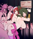  3girls ass ass_grab blush breasts chiki doggystyle fire_emblem fire_emblem:_kakusei green_hair large_breasts long_hair mamkute multiple_boys multiple_girls nude olivia_(fire_emblem) orgy penis pink_hair pointy_ears ponytail red_eyes red_hair ryev serge_(fire_emblem) sex text thighhighs vaginal 