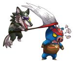  alpha_channel angry animal_crossing anthro barefoot blue_eyes blue_skin bottomless canine clothed clothing crossover fangs fur ganon ganon_(animal_crossing) hitting link link_(wolf_form) male mammal net nintendo open_mouth pig porcine sharp_teeth shirt simple_background smile standing teeth the_legend_of_zelda tongue transparent_background twilight_princess unknown_artist video_games wolf wolf_link_(animal_crossing) yellow_eyes 