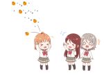  &gt;_&lt; ahoge blush commentary emia_wang grey_hair highres long_hair love_live! love_live!_sunshine!! multiple_girls o_o open_mouth orange_hair red_hair ribbon sakurauchi_riko school_uniform serafuku short_hair takami_chika twitter_sparkles uniform uranohoshi_school_uniform watanabe_you wavy_mouth 