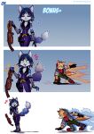 2026 3_panel_comic 5_fingers absurd_res accessory anthro arm_markings arsworlds artist_name bar_emanata black_clothing black_gloves black_handwear blue_body blue_fur blue_hair blush breasts canid canine canon_couple cleavage clothed clothing comic dipstick_tail dropping_object duo ear_piercing ear_ring electronics emanata eyebrows eyes_closed female fingerless_gloves fingers flash_emanata fox fox_mccloud fur furgonomics gloves green_eyes hair handwear headgear headphones headset heart_symbol hi_res holding_object holster holstered_pistol jacket kerchief krystal_(star_fox) laser_gun looking_at_another male mammal markings musical_note musical_symbol neckerchief neckwear nintendo open_clothing open_jacket open_mouth open_smile open_topwear page_number piercing ranged_weapon red_kerchief red_neckerchief ring_piercing smile star_fox symbol tail tail_accessory tail_markings tailband text thick_eyebrows topwear weapon white_markings