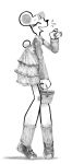 2023 4_fingers anthro bar_emanata basket biped button_(fastener) clothing container digital_drawing_(artwork) digital_media_(artwork) dress emanata extended_arm eyes_closed female fingers footwear full-length_portrait hair happy hi_res holding_basket holding_container holding_object jacket knock-kneed loafers mammal meatmeatmeat4me monochrome mouse murid murine open_mouth open_smile pattern_clothing pattern_shirt pattern_topwear plantigrade portrait raised_arm rodent round_ears shaded shirt short_hair short_tail side_view simple_background smile socks solo solsticespaghetti standing striped_clothing striped_shirt striped_topwear stripes tail tiptoes topwear white_background