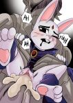 age_difference animal_ears animal_feet animal_hands animal_nose anthro armor artist_name barefoot black_eyes blue_cape blue_clothing blush bodily_fluids body_fur bottomless brooch buckteeth bunny_raven cape claws clenched_teeth clitoral_hood clitoris clothed clothing cum cum_drip cum_in_vagina cum_inside darkfang100 dc_comics dialogue dripping drooling duo english_text erection faceless faceless_character faceless_male feet felid feline female female_focus female_penetrated forehead_gem fur furry_with_non-furry gem genital_fluids genitals grabbing gradient gradient_background grey_body grey_skin half-closed_eyes headgear headwear helmet hi_res interspecies jewelry lagomorph legwear leporid lifting_another male male/female male_penetrating male_penetrating_female mammal moan narrowed_eyes one_eye_closed open_mouth overflow pawpads penetration penis pettanko purple_cape purple_clothing rabbit raven_(dc) red_gemstone saliva sex simple_background size_difference soles solo_focus speech_bubble spread_legs spreading tail teeth text toeless_legwear torso_grab vaginal vaginal_penetration vulva whiskers white_body white_fur wince