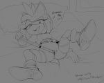  2014 amy_rose anthro bed bottomless breasts clothed clothing english_text female hair hedgehog hi_res licking licking_lips mammal monochrome navel pillow presenting presenting_pussy pussy smile solo sonic_(series) text theboogie tongue tongue_out 