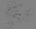  2014 amy_rose anthro bed bottomless breasts clothed clothing english_text female hair hedgehog hi_res licking licking_lips mammal monochrome navel pillow presenting presenting_pussy pussy smile solo sonic_(series) text theboogie tongue tongue_out 