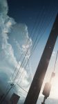  banishment blue_sky cloud cloudy_sky commentary_request day highres no_humans original outdoors power_lines road_sign scenery sign sky telephone_pole 