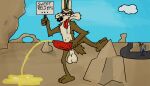 absurd_res animal_genitalia animal_penis anthro avian balls big_balls big_penis bird bladder_bulge bodily_fluids brown_body brown_fur canid canine canine_genitalia canine_penis canis chyoden countershading coyote cuculiform dialogue drooling duo fur genital_fluids genitals hi_res holding_object holding_penis holding_sign looking_pleasured looney_tunes male mammal new_world_ground_cuckoo peeing penis road_runner_(looney_tunes) roadrunner saggy_balls saliva sign tan_body tan_countershading tongue tongue_out urine urine_on_ground urine_pool warner_brothers wile_e._coyote