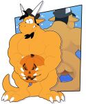 2025 anthro artist_name back_muscles barazoku beanie beard big_butt big_muscles big_pecs big_tail black_beanie black_beard black_clothing black_facial_hair black_hair black_hat black_headwear bodily_fluids butt claws clothing colored covering covering_crotch digital_drawing_(artwork) digital_media_(artwork) dragon drop_shadow embarrassed embarrassing_nudity facial_hair finger_claws food front_view fruit hair hat hat_only headgear headgear_only headwear headwear_only hi_res hikaze_(character) hikazedragon holding_object horn male male_anthro mostly_nude muscular muscular_anthro muscular_male mythological_creature mythological_scalie mythology nude nude_anthro nude_male orange_body orange_scales pecs plant pumpkin rear_view reflection scales scalie shadow simple_background solo standing sweat sweatdrop tail text toe_claws white_background wingless_dragon year