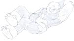  2015 3_fingers 3_toes alien bracelet clothed clothing crossed_legs devilhusker disney fingers gantu graphite_(artwork) greyscale hand_behind_head holster jewelry lilo_and_stitch lying male monochrome muscular muscular_male on_back open_mouth open_smile pencil_(artwork) simple_background sketch smile solo toes traditional_media_(artwork) uniform white_background 