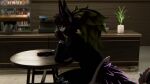 16:9 3d_(artwork) anthro blender_(artwork) cafe clothed clothing digital_media_(artwork) disgruntled_(artist) dremmy_(novabeast) fur hair hi_res male mythological_creature mythology night novabeast solo tail topwear widescreen