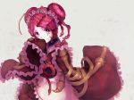  antennae apron budda commentary_request dress entoma_vasilissa_zeta fangs frilled_dress frilled_sleeves frills insect_girl looking_at_viewer maid_headdress monster_girl overlord_(maruyama) red_eyes red_hair sleeves_past_wrists solo wa_maid wide_sleeves 