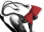 all_fours breasts butt cape clothing cybernetic_leg cybernetic_limb cybernetic_tail cybernetics cyborg digital_drawing_(artwork) digital_media_(artwork) female hood humanoid ltstry machine mechanical_leg mechanical_tail metal red_cape red_clothing signature simple_background solo tail tube warhammer_(franchise) warhammer_40000 wire