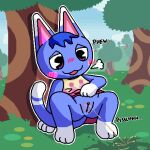 1:1 2026 aliasing animal_crossing anthro barefoot behind_tree big_eyes big_head biped blue_body blue_fur blue_hair blush blush_lines blush_stickers bodily_fluids body_blush breath chibi clitoral_hood clitoris clothed clothing clothing_lift cloud crouching detailed_background digital_media_(artwork) dipstick_ears dipstick_tail domestic_cat dress dress_lift ear_markings english_text feet felid feline felis female forest fully_clothed fur genital_fluids genitals glistening glistening_genitalia glistening_vulva gloves_(marking) grass hair half-closed_eyes hi_res leg_markings mammal markings multicolored_ears narrowed_eyes nintendo onomatopoeia open_mouth open_smile outline outside peeing pink_clitoris pink_clothing pink_dress pixel_vibri plant purple_eyes raised_tail relieved rosie_(animal_crossing) shaded sky smile socks_(marking) solo sound_effects tail tail_markings text three-quarter_view tree urine urine_pool urine_stream vulva vulva_blush white_markings white_outline