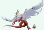 2024 4_toes 5_fingers absurd_res arms_bent avian avian_taur big_wings biped blonde_hair bottomwear breasts chibi chromeskullex claws clothed clothing colored delicious_in_dungeon digital_media_(artwork) digital_painting_(artwork) digitigrade dragon dragon_taur duo elf eyes_closed falin_touden feathered_wings feathers feet female fingers flowing_hair full-length_portrait hair hi_res holding_object holding_staff humanoid humanoid_pointy_ears humanoid_taur long_tail marcille_donato mythological_creature mythological_scalie mythology navel nude on_hind_legs painting_(artwork) plantigrade pointy_ears portrait pose pubic_boot quadruped red_body red_scales scales scalie shaded short_hair simple_background sketch small_upper_body spread_wings staff standing tail tan_body tan_bottomwear tan_clothing tapering_tail taur teal_clothing teal_topwear thick_tail toes topwear white_background white_body white_feathers white_hair wing_claws wings