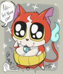 abdominal_bulge absurd_res arkailart asian_mythology begging biped east_asian_mythology felid feline hi_res japanese_mythology jibanyan level-5 mammal muffled_sounds mythology oral_vore pleading_eyes prey_imprint rumbling_stomach solo vore yo-kai_watch yokai
