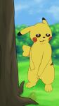 9:16 bodily_fluids female female_peeing generation_1_pokemon genital_fluids genitals hi_res lemonbat nintendo peeing peeing_on_ground pikachu plant pokemon pokemon_(species) solo tree urine urine_on_ground urine_stream vulva watersports yellow_body