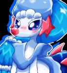 accessory anthro black_background blue_body blue_eyes blue_hair blue_outline blush blush_lines closed_smile felipotyphlosion female female_anthro fin generation_7_pokemon glistening glistening_eyes glistening_hair hair hair_accessory hi_res mermaid_tail mouth_closed nintendo outline pokemon pokemon_(species) primarin primarina simple_background smile solo star star_accessory tail tail_fin white_body white_outline