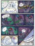 absurd_res anthro bed belly big_belly big_breasts bodily_fluids breasts comic dialogue duo furniture generation_5_pokemon generation_6_pokemon grin gynomorph gynomorph/male hi_res internal intersex intersex/male kayfay legendary_pokemon male melty_digestion nintendo nipples noivern oral_vore pokemon pokemon_(species) reshiram saliva scared smile sound_effects stomach_acid struggling teeth vore