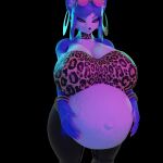 1:1 3d_(artwork) absurd_res animal_print anthro belly belly_rub big_belly big_breasts bottomwear bracelet breasts choker clothed clothing digital_media_(artwork) ear_piercing ear_ring exposed_belly eyewear eyewear_on_head female hi_res jewelry krystal_(star_fox) leather leather_bottomwear leather_clothing leather_pants leopard_print markmurders mature_female necklace nintendo pants piercing pregnant ring_piercing smile solo star_fox sunglasses sunglasses_on_head topwear wearing_sunglasses
