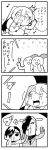  2boys 4koma :&gt; :o arm_up asymmetrical_hair bangs bkub booing caligula_(game) camera_flash cheering clenched_hand closed_eyes comic commentary_request crowd crown elbow_gloves eyebrows_visible_through_hair gloves greyscale hair_over_one_eye halftone highres holding holding_microphone medal microphone mini_crown monochrome mu_(caligula) multicolored_hair multiple_boys musical_note phone protagonist_(caligula) satake_shougo school_uniform shirt short_hair simple_background smile speech_bubble surprised sweatdrop swept_bangs t-shirt talking thumbs_down translation_request triangle_mouth twintails two-tone_background two-tone_hair waving 