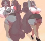  angry anthro big_breasts big_butt breasts butt canine cleavage clothed clothing eyewear female footwear glasses hair hand_behind_head high_heels imago_ic legwear looking_back mammal open_mouth pencil_(object) pussy shoes simple_background standing stockings tan_background teeth thick_thighs thigh_highs voluptuous wide_hips wolf 