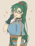  fingerless_gloves fire_emblem fire_emblem:_rekka_no_ken glasses gloves green_eyes green_hair highres jivke long_hair looking_at_viewer lyndis_(fire_emblem) ponytail smile solo very_long_hair 