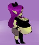  belly big_belly big_breasts breasts dwps ear_piercing female goblin green_skin hair hi_res humanoid navel navel_piercing not_furry piercing pregnant purple_hair solo 