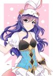  1girl animal_ears animal_hat blue_eyes blush breasts bunny_ears bunny_hat choker cleavage collarbone eyebrows_visible_through_hair fake_animal_ears fire_emblem fire_emblem:_kakusei hair_between_eyes hat highres long_hair looking_at_viewer lucina mars_(tsukimqru) nintendo purple_hair short_sleeves small_breasts smile solo standing very_long_hair wrist_cuffs 