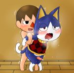  2016 anal anal_penetration animal_crossing anthro balls blush bottomless cat clothed clothing cum enigi09 feline human male male/male mammal nintendo nude penetration penis red_eyes rover_(animal_crossing) sweat tapering_penis video_games villager_(animal_crossing) 