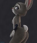  2018 3d_(artwork) adamb/fluffy anthro big_butt blender_(software) butt butt_pose clothing digital_media_(artwork) disney edit eyelashes female fingerless_gloves flat_chested fur gloves grey_background grey_fur hand_on_chest judy_hopps lagomorph looking_at_viewer looking_back mammal multicolored_fur nude pink_nose purple_eyes rabbit simple_background smile solo two_tone_fur white_fur zootopia 
