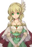  blonde_hair cape capelet collarbone dress fingerless_gloves fire_emblem fire_emblem:_seisen_no_keifu fire_emblem:_thracia_776 fire_emblem_heroes gloves green_eyes jewelry lips looking_at_viewer nanna_(fire_emblem) necklace renkonmatsuri sidelocks simple_background smile solo white_background white_gloves wing_hair_ornament 