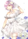  bad_id bad_pixiv_id blue_flower breasts choker cleavage cowboy_shot dress eyes_visible_through_hair fate/grand_order fate_(series) flower gloves hair_flower hair_ornament hair_over_one_eye highres hinahino looking_at_viewer mash_kyrielight medium_breasts pink_eyes pink_hair ribbon ribbon_choker see-through short_dress short_hair simple_background sleeveless sleeveless_dress smile solo white_background white_dress white_flower white_gloves white_ribbon 