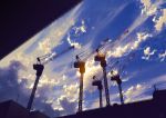  blurry blurry_foreground cloud commentary_request crane depth_of_field evening from_below mocha_(cotton) no_humans original outdoors scenery signature sky sunlight 
