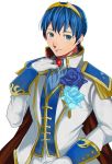  blue_eyes blue_hair cape european_clothes fire_emblem fire_emblem:_ankoku_ryuu_to_hikari_no_tsurugi fire_emblem:_monshou_no_nazo fire_emblem:_shin_ankoku_ryuu_to_hikari_no_tsurugi fire_emblem:_shin_monshou_no_nazo fire_emblem_musou flower gloves groom looking_at_viewer marth rem_sora410 rose simple_background smile tiara white_background 