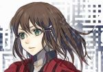  bangs brown_hair green_eyes hair_ornament hairclip kakumeiki_valvrave maruchi medium_hair pilot_suit sashinami_shouko solo spoilers 