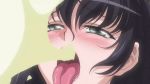  2girls animated areolae blush breasts close-up cum dark_skin facial female french_kiss gokkun kiss large_breasts morino_yuuko multiple_girls nipples open_mouth semen_in_mouth semen_swap small_breasts tentacle_and_witches tongue yuri 