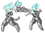  &lt;3 blue_hair covering covering_crotch feline female hair hand_on_butt looking_back mammal multiple_poses pose seductive simple_background solo sorrynothing standing 