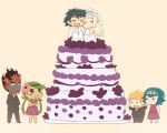  3boys 3girls blonde_hair chibi couple kaki_(pokemon) kuriyama lillie_(pokemon) mamane_(pokemon) mao_(pokemon) multiple_boys multiple_girls pokemon pokemon_(anime) pokemon_sm pokemon_sm_(anime) satoshi_(pokemon) suiren_(pokemon) tuxedo wedding_cake wedding_dress 