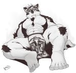  2018 abs anthro canine clothing fur headband horkeukamui kemono male mammal multicolored_fur muscular muscular_male naruever nipples pecs simple_background solo tokyo_afterschool_summoners white_fur wolf 